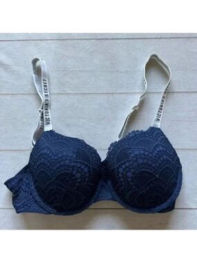 Victoria Secret T-shirt push-up full coverage navy blue  Bra 36B crochet girl